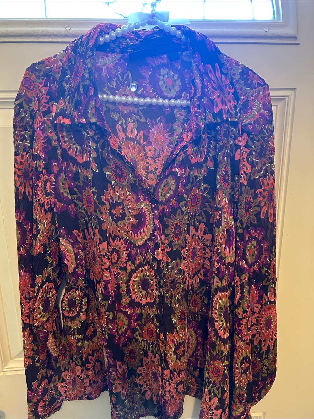 Avenue Pink and Black Floral Button-Down Blouse